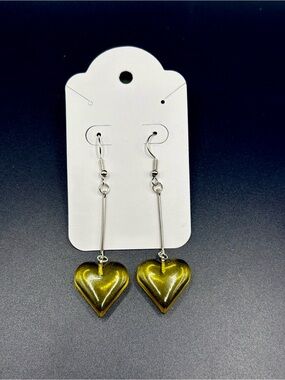 Yellow Heart Drop Earrings- Long